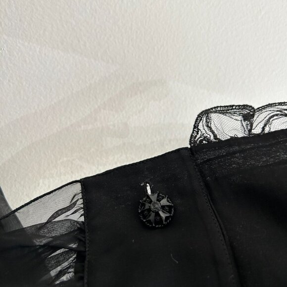 CHANEL BLACK SILK RUFFLE BLOUSE - Picture 11 of 15